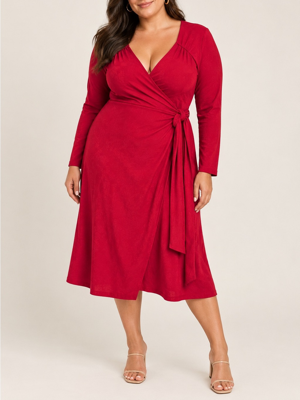 Norma Kamali Stretch Sweetheart Wrap Dress Long Sleeve Mini Red Large